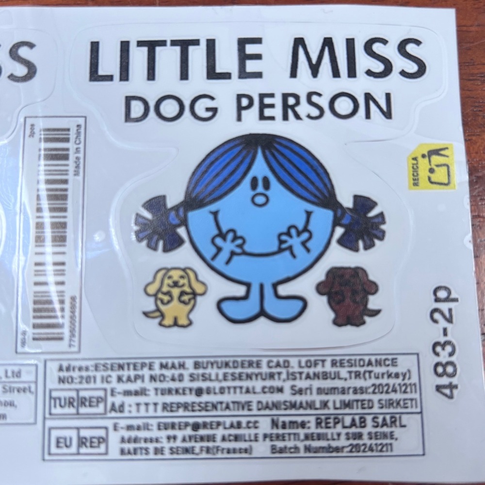 Little Miss Dog Person Stickers Set of 2 Blue White New